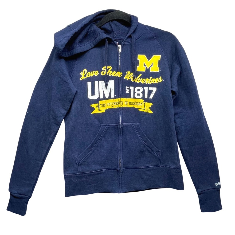 Soffe Michigan Wolverines Hoodie Womens L Navy Blue Zip Up Graphic